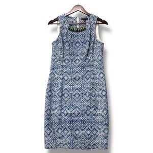 Etcetera Blue Geometric Sheath Dress‎ Size 4 Work Office Business Casual Career